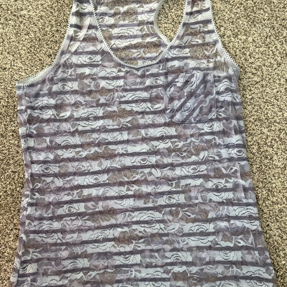 Stylish Lace Tank Top - Blue and white